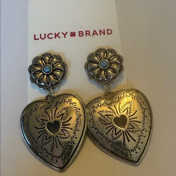 Lucky Brand Silver Heart Statement Earrings - Picture 4 of 8